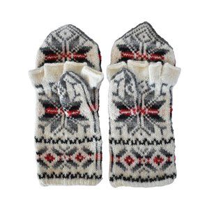 NWOT Pair of 100% Wool Knit Fairisle Convertible Mittens / Fingerless Gloves